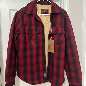 Schott NYC Men's Sherpa Lined Wool Plaid Shirt Jacket